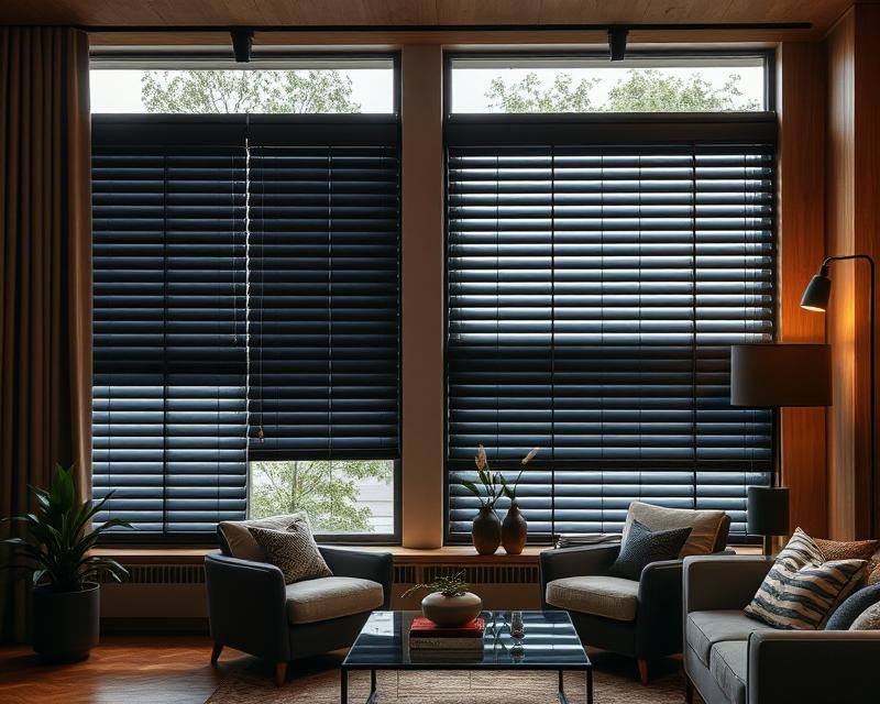 Czarne drewniane żaluzje do różnych stylów wnętrz i aranżacji