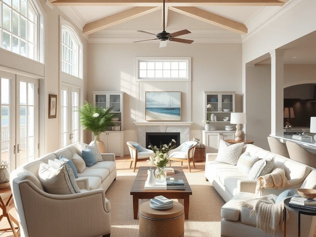 Styl hampton w salonie: jak połączyć wakacyjny klimat z elegancją i funkcjonalnością wnętrza