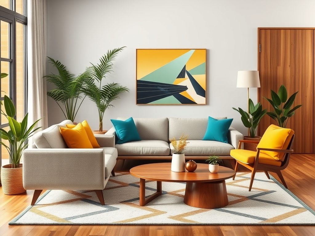 Styl mid century modern kolory: jak łączyć naturalne tony z żywymi akcentami dla harmonii wnętrza